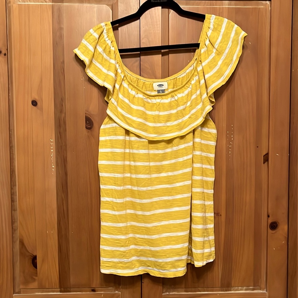 Old Navy Yellow & White Ruffle Tee